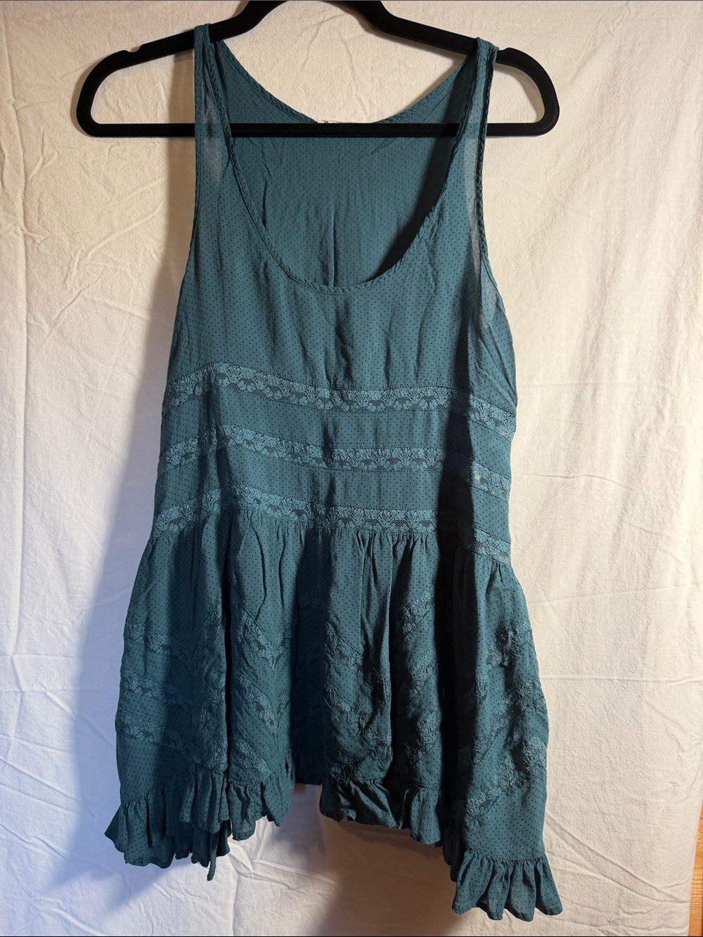 Free People Teal Lace Trim Flowy Tank Tunic